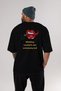 Warning Contents Printed Back Printed Black Oversize T-shirt Men's Women's Crew Neck - 7