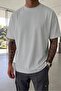 Men's Oversize Wide Cut 100% Cotton Thick Textured Basic Crew Neck Gray T-Shirt - 7