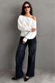Ecru Ribbed Asymmetrical Cut Women's Sweater Mg2744 - 5