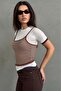 Brown Striped Double Look Women's T-Shirt Mg2699 - 5