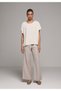 Straight Fit Low Waist Wide Leg Women's Beige Trousers - 3