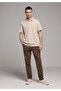 Regular Fit Polo Neck Plain Men's Stone Short Sleeve T-Shirt - 3