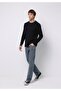 Regular Fit Round Neck Jacquard Men's Black Long Sleeve T-Shirt - 3
