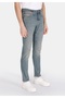 Slim Fit Low Waist Narrow Leg Men's Green Cast Denim Jean Trousers with Pockets - 4