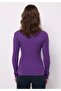 Slim Fit Half Turtleneck Plain Women's Purple T-Shirt - 2