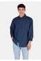 Regular Fit Shirt Neck Plain Men's Navy Blue Long Sleeve Shirt