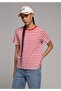 Regular Fit Round Neck Striped Women's Red Short Sleeve T-Shirt