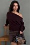 Brown Ribbed Asymmetrical Cut Women's Sweater Mg2744 - 2