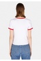 Slim Fit Round Neck Printed Women's White Short Sleeve T-Shirt - 2