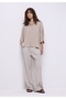 Relaxed Fit Shirt Neck Plain Women's Beige ¾ Sleeve Shirt - 3