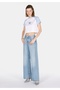 Slim Fit Round Neck Printed Women's White Short Sleeve T-Shirt - 3