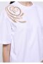Regular Fit Round Neck Cotton Pack Embroidered Women's White Short Sleeve T-Shirt - 4