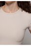 Slim Fit Round Neck Plain Women's Stone Short Sleeve T-Shirt - 4