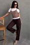 Brown Striped Double Look Women's T-Shirt Mg2699 - 6