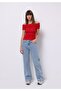 Slim Fit Boat Neck Plain Women's Red Sleeveless T-Shirt - 3