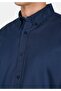 Regular Fit Shirt Neck Plain Men's Navy Blue Long Sleeve Shirt - 4
