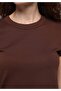 Slim Fit Round Neck Solid Women's Brown Short Sleeve T-Shirt - 4