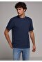 Comfort Fit Round Neck Plain Men's Navy Blue Short Sleeve T-Shirt