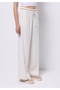 Regular Fit High Waist Wide Leg Waist Lace Detailed Women's Ecru Trousers - 4