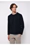 Regular Fit Round Neck Jacquard Men's Navy Blue Long Sleeve T-Shirt