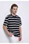 Comfort Fit Round Neck Striped Men's Navy Blue Pocketless Short Sleeve T-Shirt