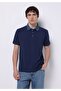 Regular Fit Polo Neck Plain Men's Blue Knitted Pocketless Short Sleeve T-Shirt