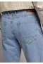 Loose Straight Fit Men's Light Indigo Zippered Denim Jean Trousers - 6