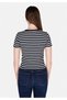 Slim Fit Round Neck Striped Women's Navy Blue Short Sleeve T-Shirt - 2
