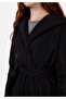 Regular Fit Hooded Pocketed Women's Black Coat - 4