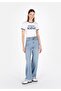 Slim Fit Round Neck Printed Women's White Short Sleeve T-Shirt - 3