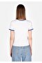 Slim Fit Round Neck Printed Women's White Short Sleeve T-Shirt - 2