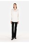 Regular Fit Shirt Neck Striped Women's White Long Sleeve Shirt - 2