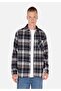 Comfort Fit Shirt Neck Plaid Men's Navy Blue Long Sleeve Shirt