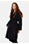 Regular Fit Hooded Pocketed Women's Black Coat - 3