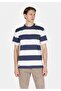 Comfort Fit Round Neck Striped Men's Navy Blue Short Sleeve T-Shirt