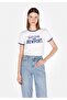 Slim Fit Round Neck Printed Women's White Short Sleeve T-Shirt