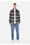 Comfort Fit Shirt Neck Plaid Men's Navy Blue Long Sleeve Shirt - 3