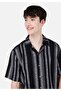Regular Fit Shirt Neck Striped Men's Black Short Sleeve Shirt - 4