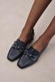Viola Navy Blue Color Blunt Toe Women's Low Heeled Shoes