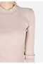 Slim Fit Stand Collar Plain Women's Beige Long Sleeve T-Shirt - 5