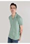 Regular Fit Shirt Neck Plain Men's Green Short Sleeve Shirt