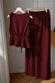 Burgundy Vest with Two-Way Fastening Details, Wide-Leg Pants, Top-Bottom Set - 2