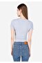 Slim Fit Round Neck Knitted Plain Women's Blue Short Sleeve T-Shirt - 2