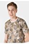 Regular Fit Crew Neck Printed Beige Men's Short Sleeve T-Shirt - 4