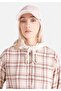 Regular Fit Hooded Plaid Women's Beige Long Sleeve Shirt - 4
