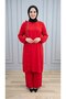Simge Suit Women's Red Ayrobin Fabric 2-Piece Tunic and Pants Set