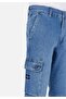 Cargo Fit Mid Rise Straight Leg Cargo Pocket Men's Indigo Jean Pants - 5