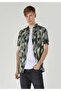 Regular Fit Shirt Neck Printed Men's Green Short Sleeve Shirt