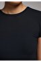 Slim Fit Round Neck Solid Women's Black Short Sleeve T-Shirt - 4