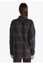 Relaxed Fit Shirt Neck Checked Women's Navy Blue Long Sleeve Shirt - 2